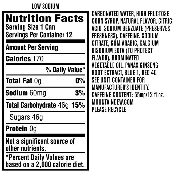 Mountain dew voltage nutrition facts