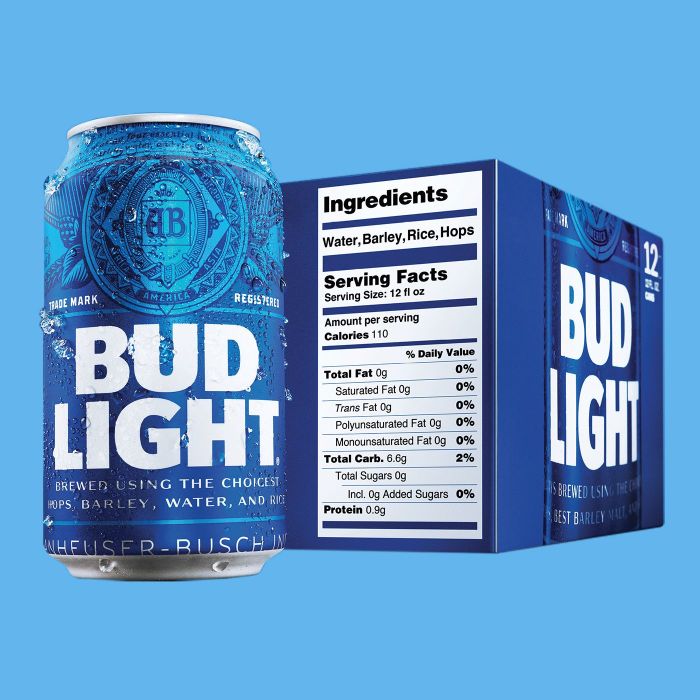 12 oz bud light nutrition facts