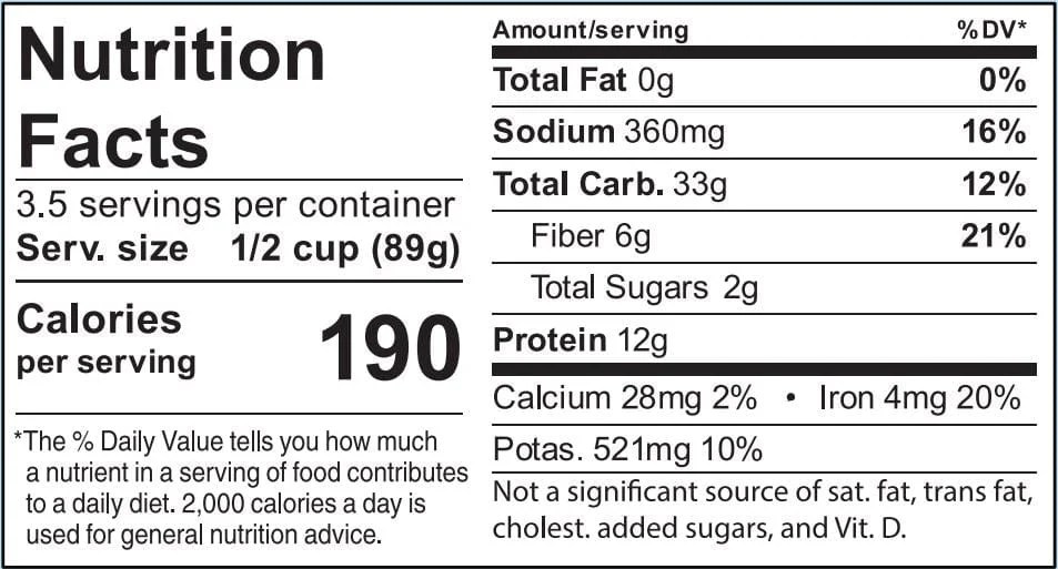 Nutrition facts black eyed peas